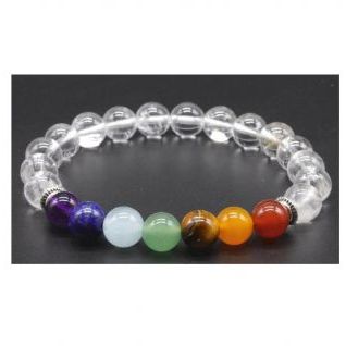 Pulsera 8mm 7 Chakras, Cristal de Roca